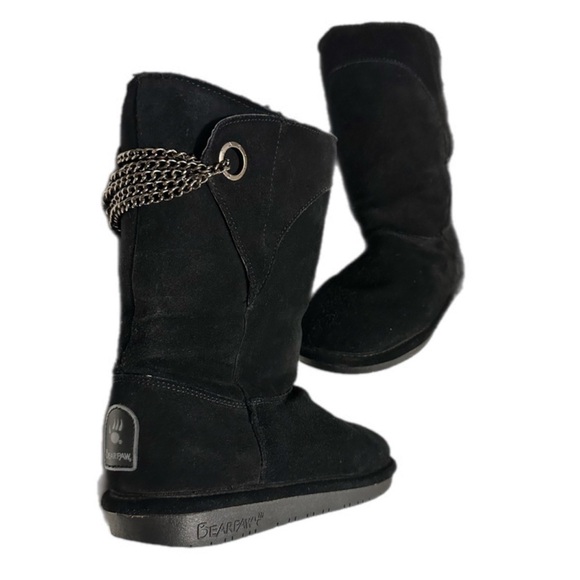 BearPaw Black Boots with Chain Accents winter boots size 10 fur boots warm - Picture 7 of 10